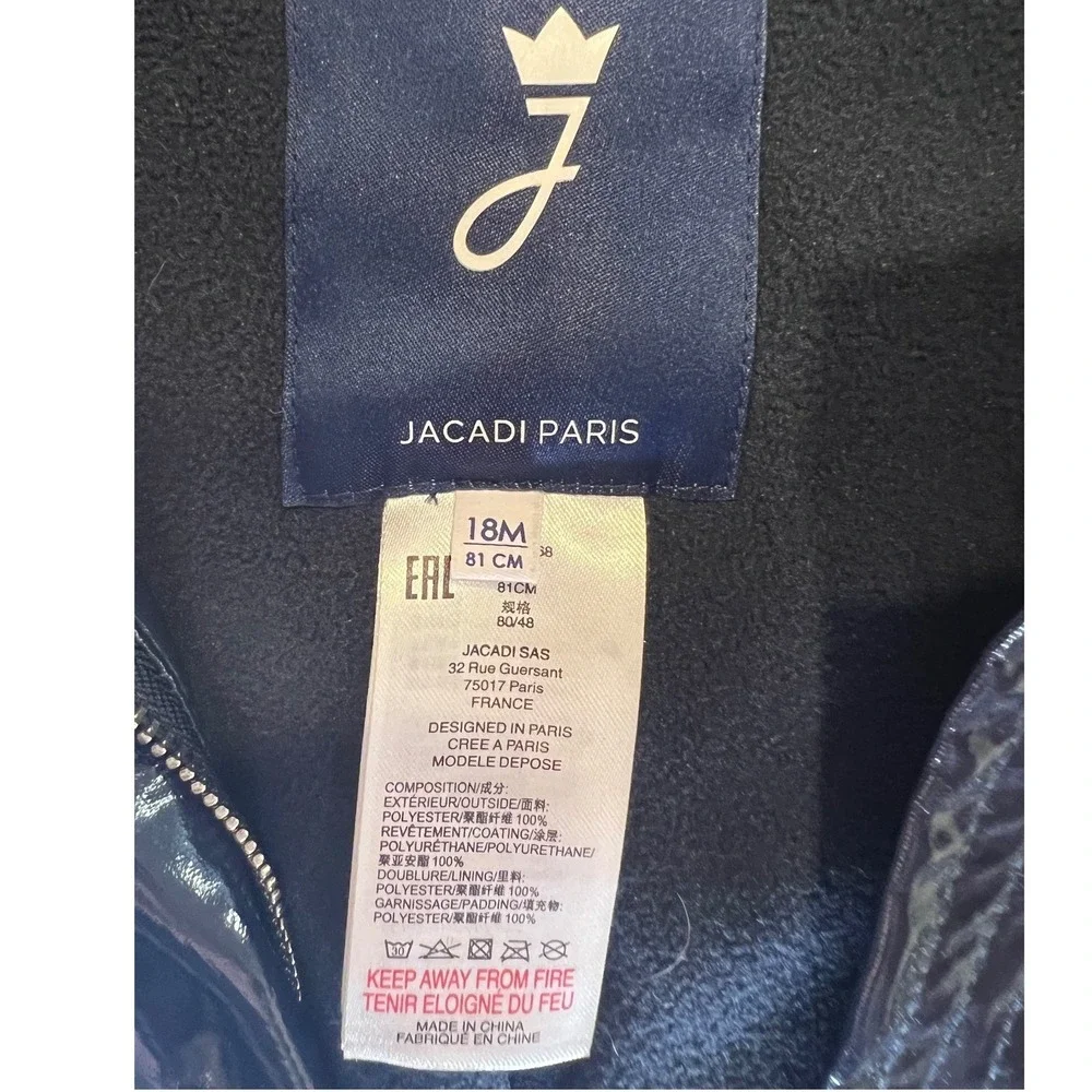 Jacadi Toddler Girl Raincoat Floral Fleece Lined Navy Blue 18M
